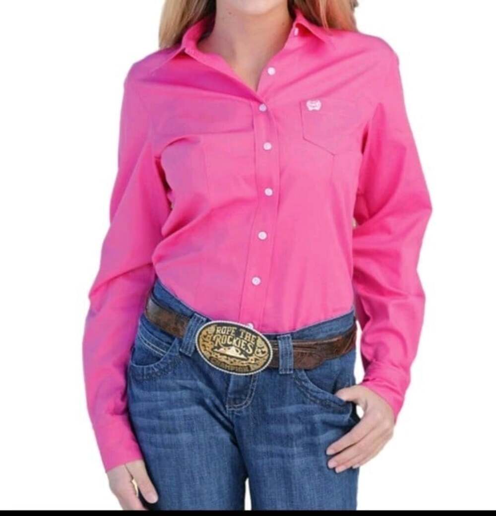 Cinch Women's Pink Long Sleeve Button Down Shirt Size Small Western Style